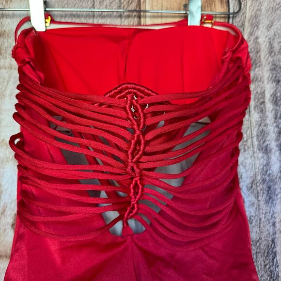 Leonisa Swim One Piece Sculpting Macramé Back Red Small Removeable Straps Beach - Picture 6 of 9